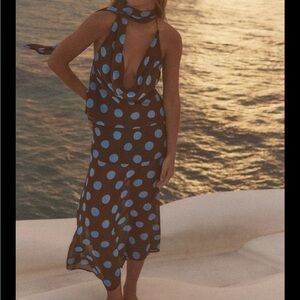 Zara Brown and Blue Polka Dot Skirt